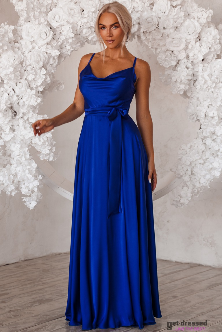 Elektriski zila satīna maksi kleita Iliana.