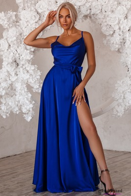 Elektriski zila satīna maksi kleita Iliana.