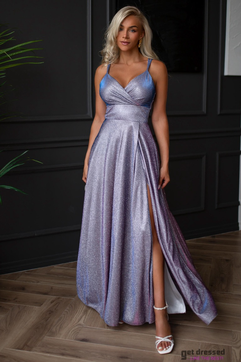 Violeta un sudraba hameleona auduma maxi kleita Denise