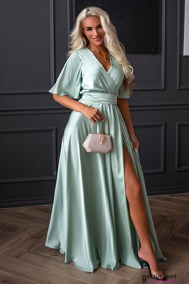 Salvijas zaļā satīna maksi kleita Zeynep