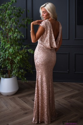 Šampanieša krāsas flitera maksi kleita ar nolaižamu muguru Laurell