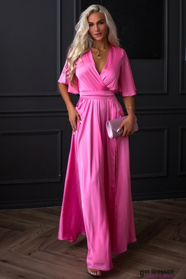 Rozā satīna maxi kleita Zeynep