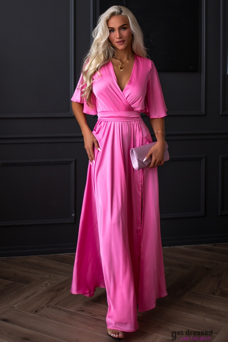 Rozā satīna maxi kleita Zeynep