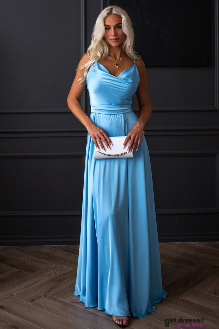 Gaiši zila satīna maxi kleita Iliana