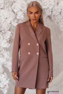 Mocca žakete kleita ar rozā jostu