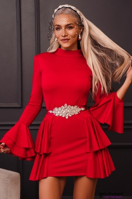 Sarkana kokteiļkleita Lorelai ar volāniem