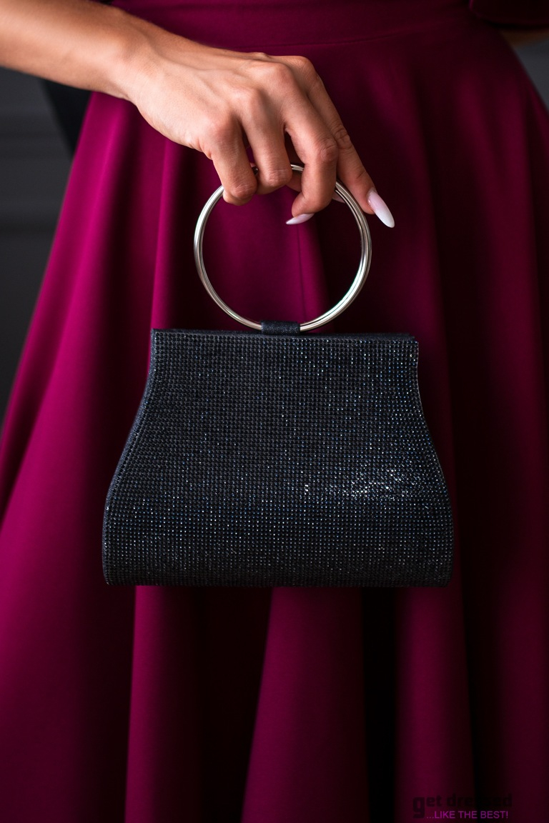 Melna vakara somiņa ar gredzenveida rokturi