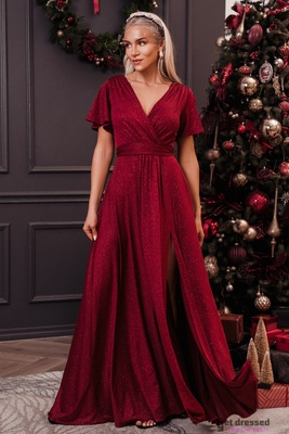 Tumši sarkana mirdzoša maxi kleita Bella