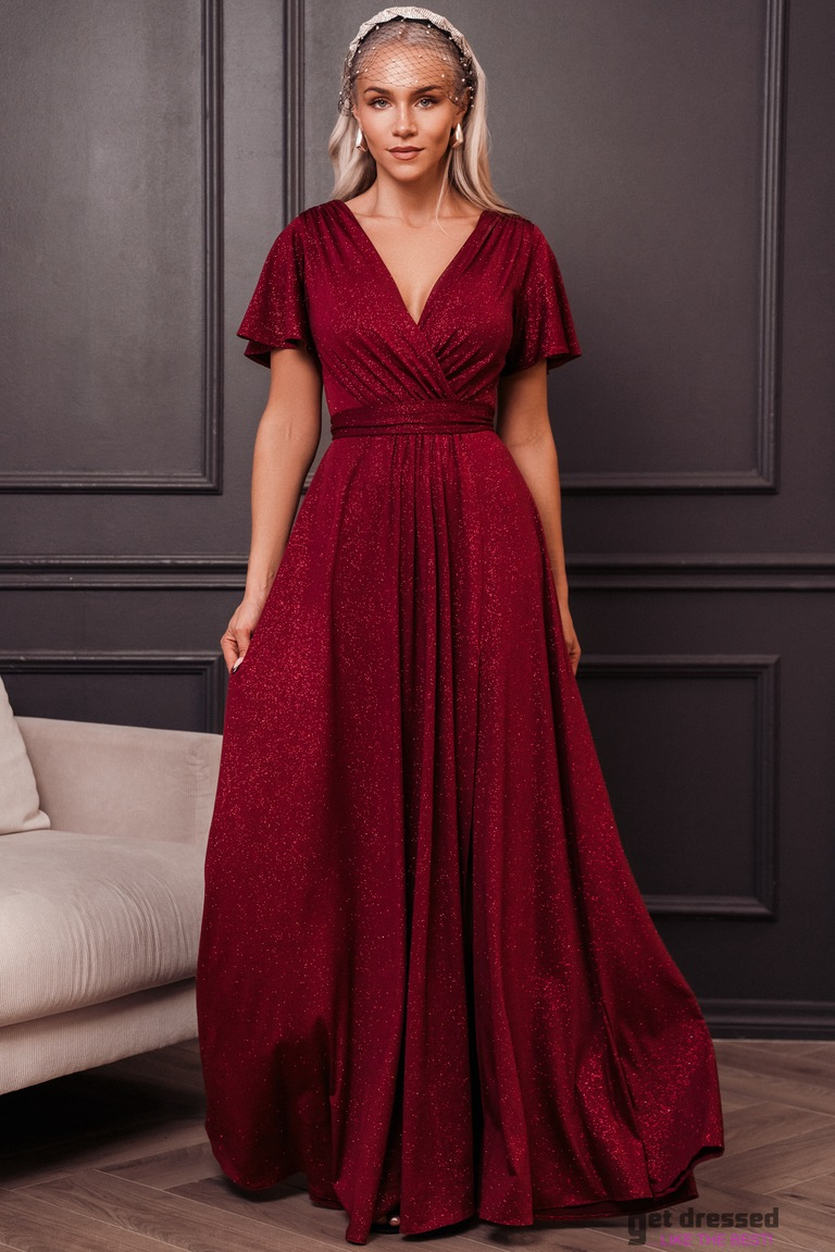 Tumši sarkana mirdzoša maxi kleita Bella