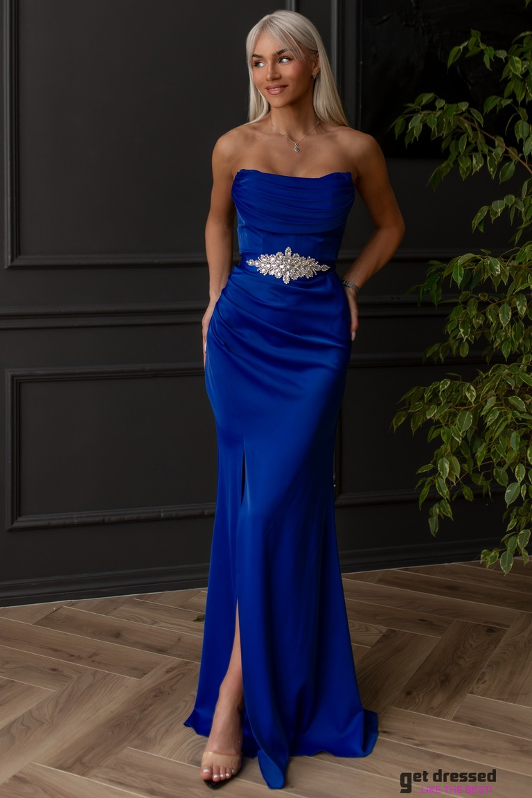 Zilā satīna garā kleita Naomi