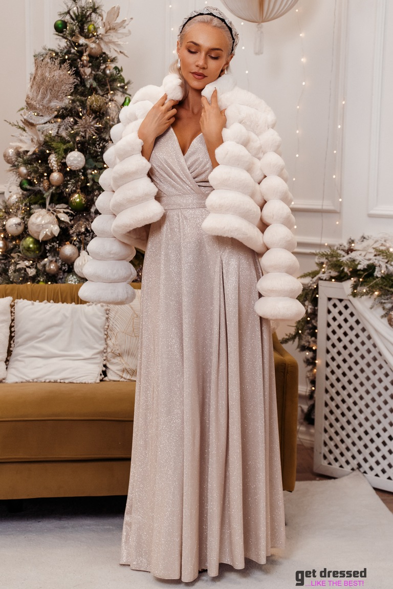 Grezna mākslīgās kažokādas jaka — balta