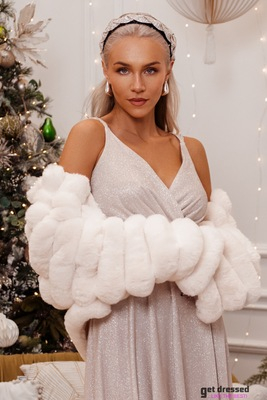 Grezna mākslīgās kažokādas jaka — balta