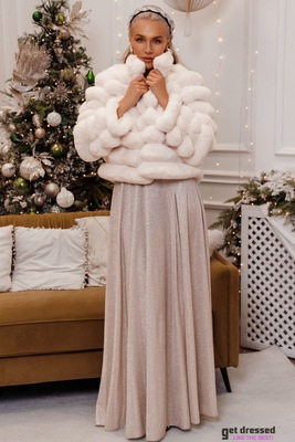 Grezna mākslīgās kažokādas jaka — balta