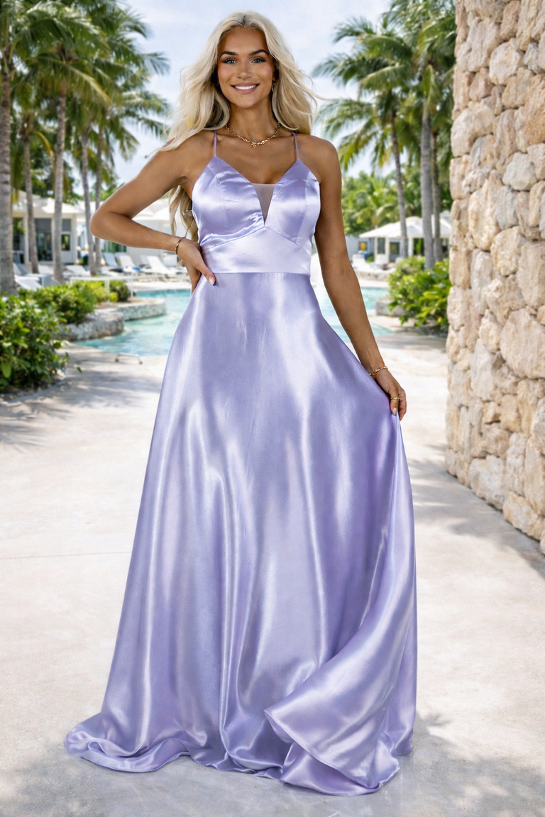 Grezna maxi kleita Simona no lavandas zīda auduma