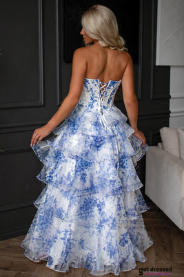 Maxi kleita Kristel – Zili/Balta ar Ziedu Rakstu