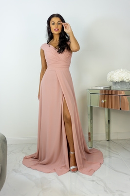 Putekļu rozā maksi kleita ar šķēlumu Teele