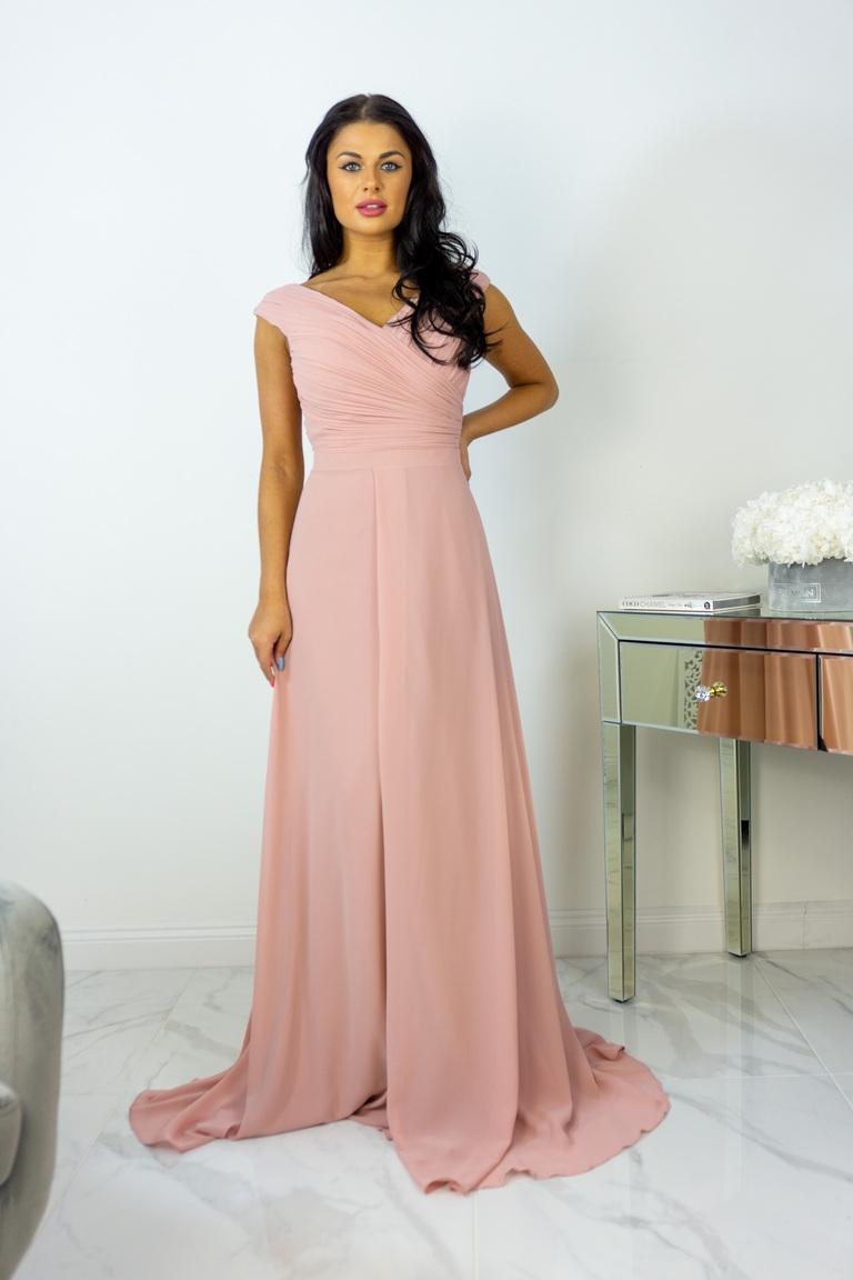 Putekļu rozā maksi kleita ar šķēlumu Teele