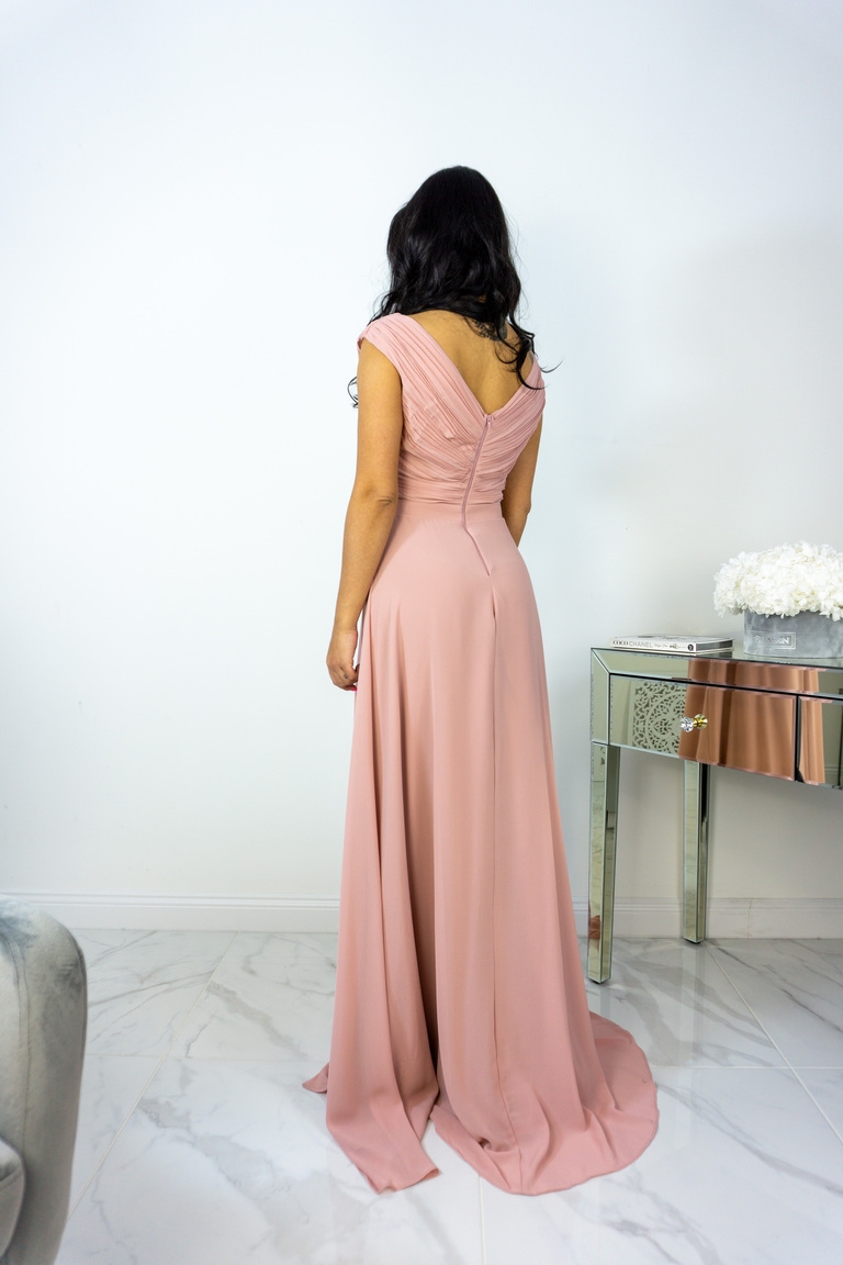 Putekļu rozā maksi kleita ar šķēlumu Teele