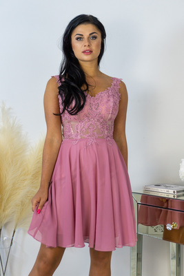 Putekļaini rozā šifona kleita ar korsetes muguru